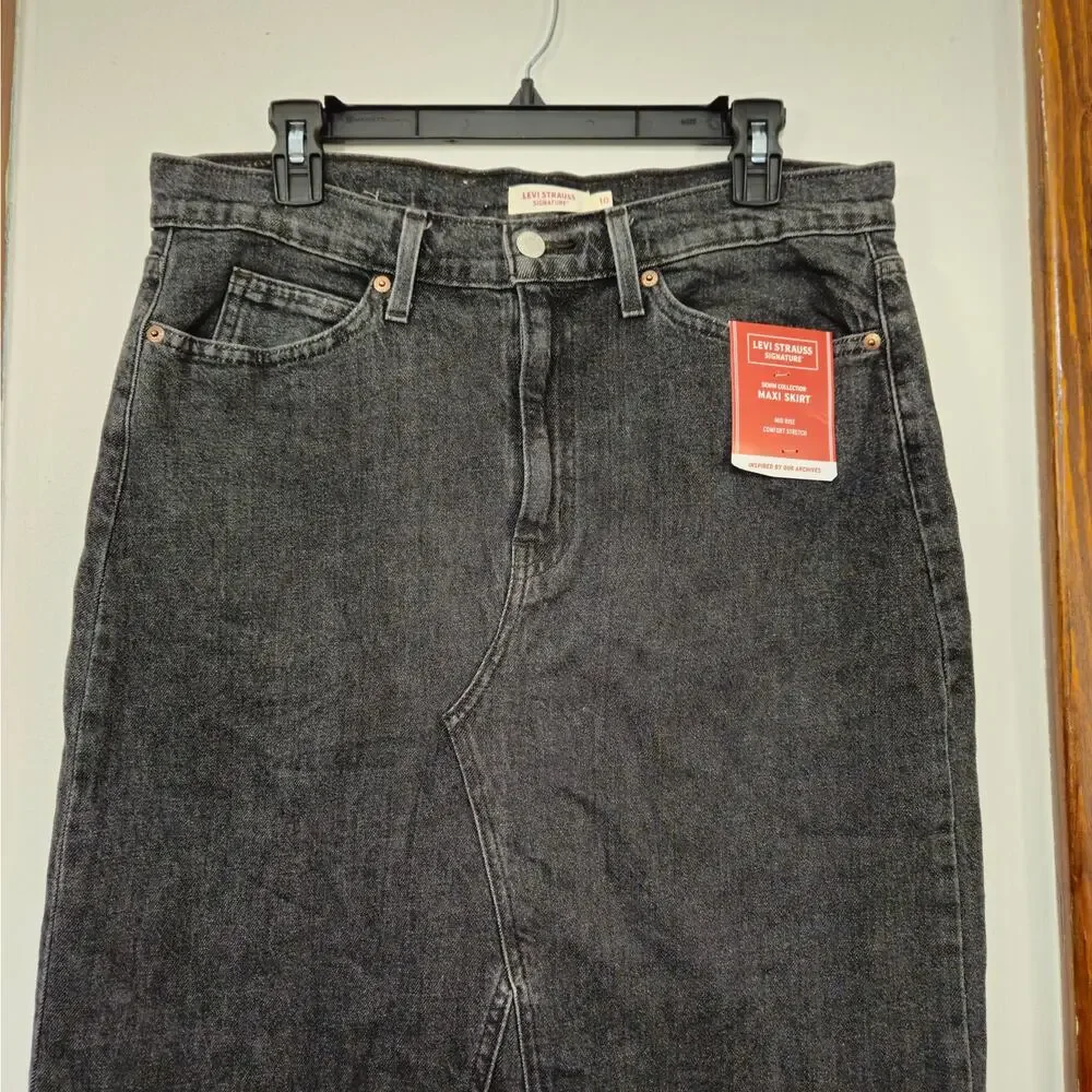 NWT Levi Strauss Signature Denim Maxi Skirt Mid Rise Stretch Charcoal Sz 10 - Picture 3 of 12